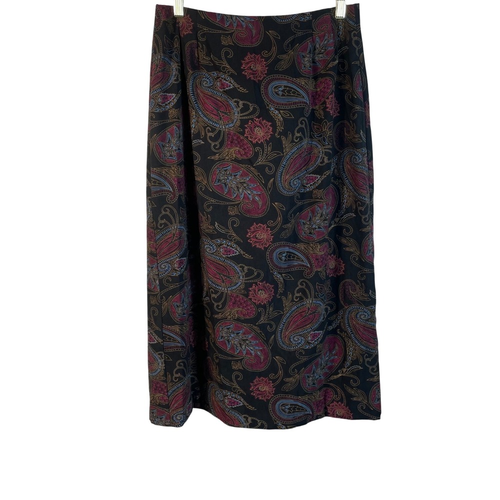JM Collection Petite Paisley Madi Skirt Size 10P Black Multi Lined –‎ 32" Length